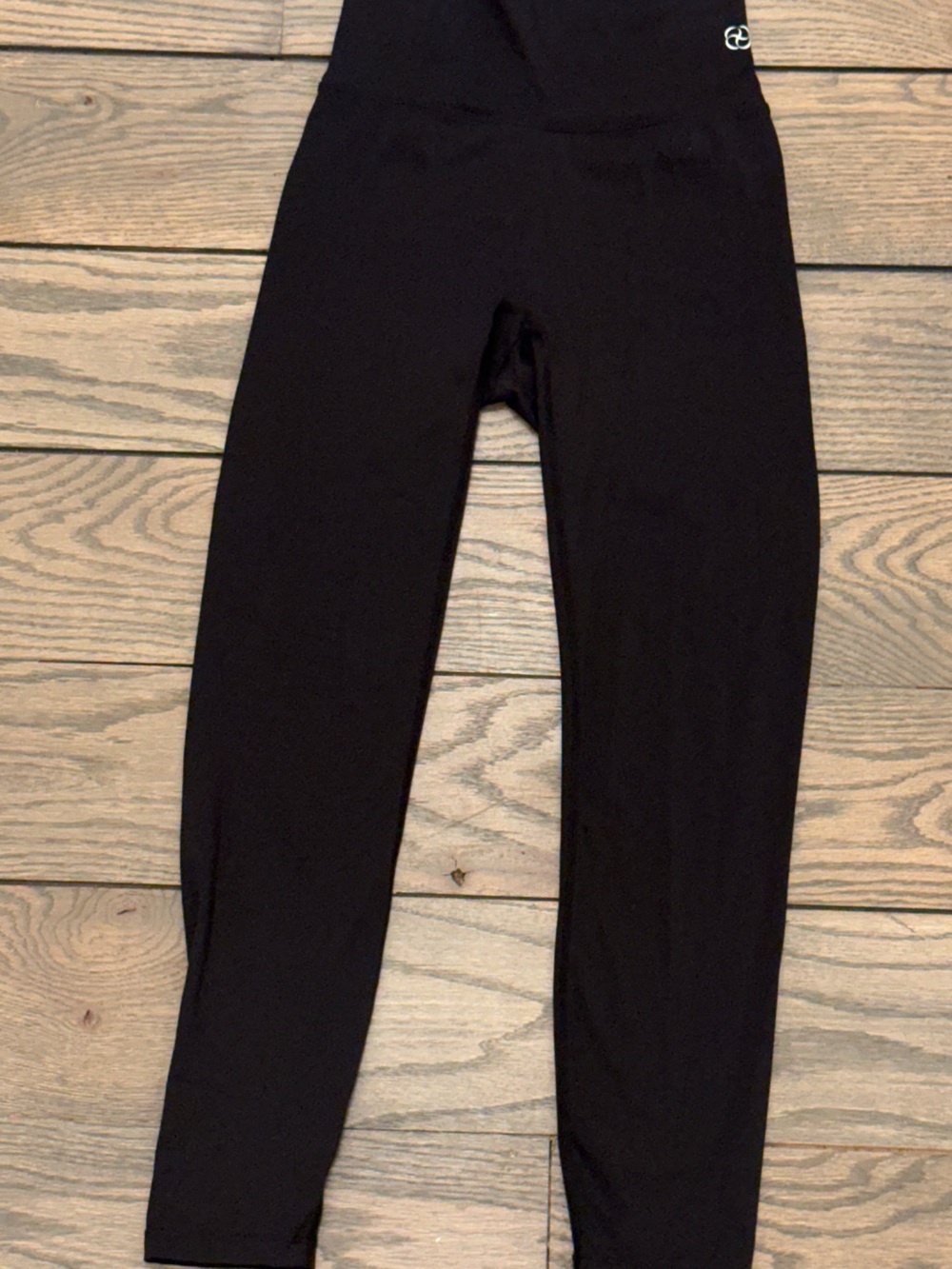 High-Rise Black Ankle Leggings with Subtle Logo